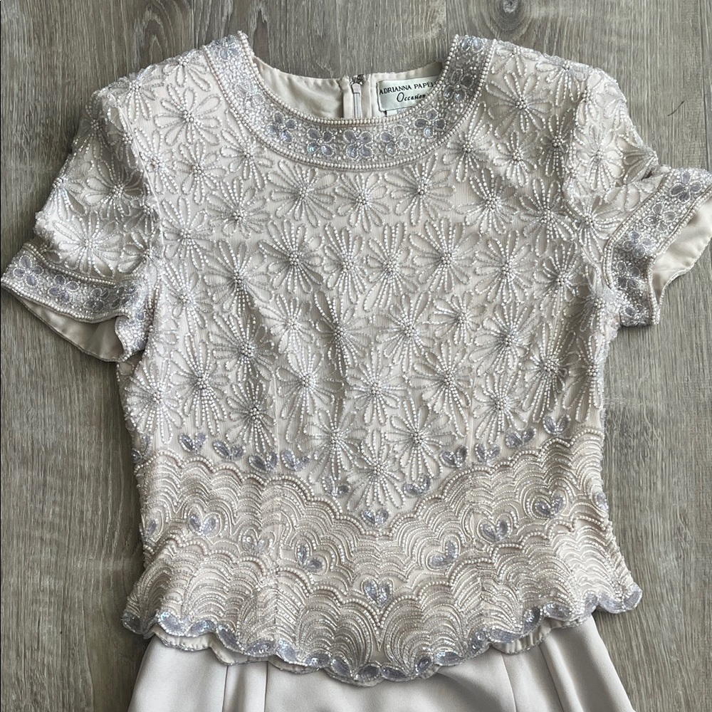 Adrianna Papell Cream Beaded Top and Skirt Set
